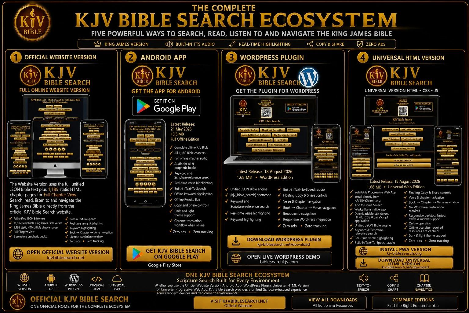 The Complete KJV Bible Search Ecosystem — Official Website Version, Android App, WordPress Plugin, Universal HTML Version and Universal Progressive Web App